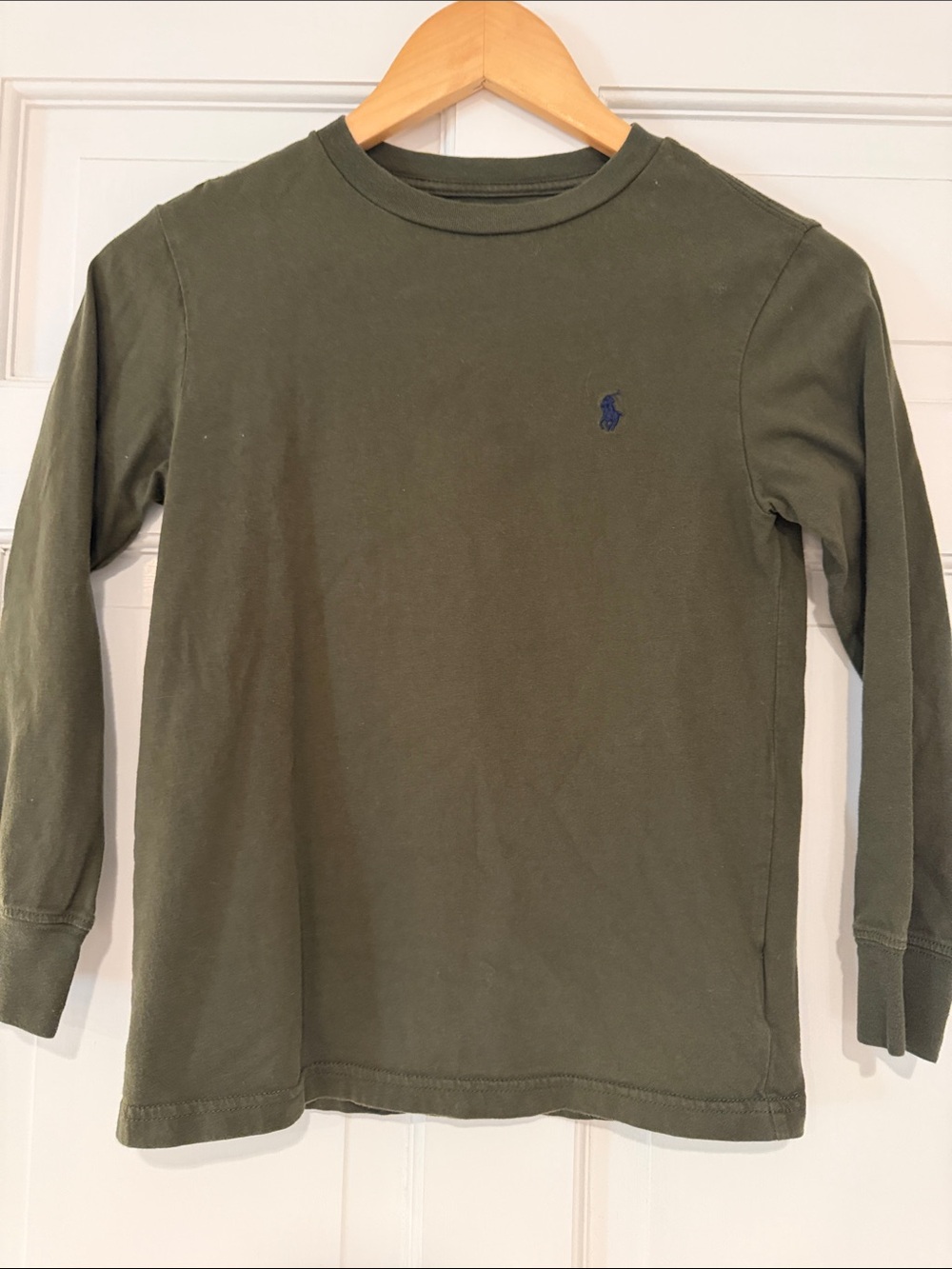 Ralph Lauren Kids Olive Green Long Sleeve Tee with Navy Polo Pony